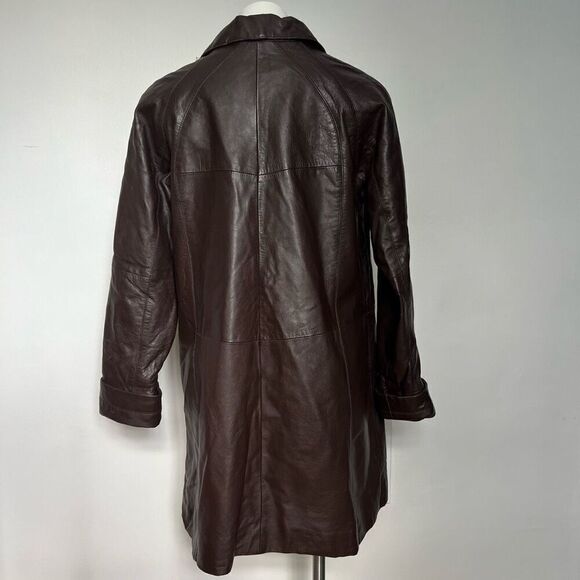 Excelled collection Y2K  chocolate brown leather trench coat - Picture 11 of 15